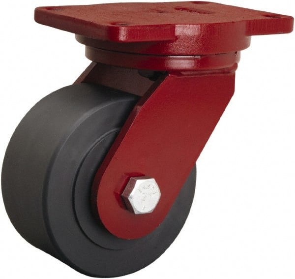 Hamilton - 6" Diam x 3" Wide x 8-1/2" OAH Top Plate Mount Swivel Caster - Nylon, 5,000 Lb Capacity, Sealed Precision Ball Bearing, 6-1/8 x 7-1/2" Plate - Exact Tooling