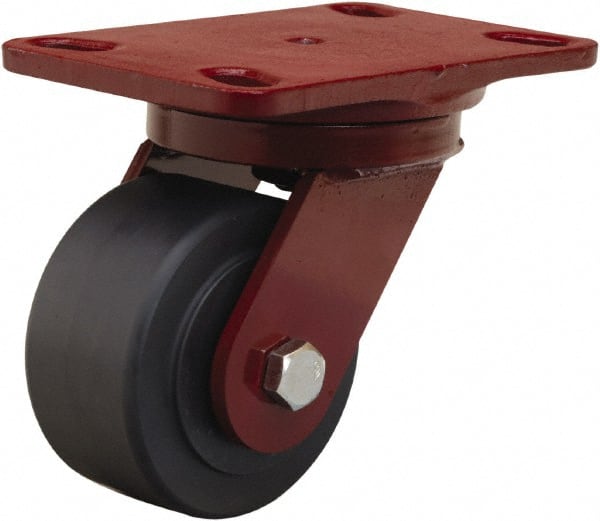 Hamilton - 4" Diam x 2" Wide x 5-5/8" OAH Top Plate Mount Swivel Caster - Nylon, 2,000 Lb Capacity, Sealed Precision Ball Bearing, 4-1/2 x 6-1/2" Plate - Exact Tooling