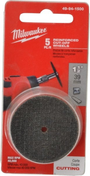 Milwaukee Tool - 1-1/2" Aluminum Oxide Cutoff Wheel - 0.045" Thick, 0.0125" Arbor, Use with Die Grinders - Exact Tooling