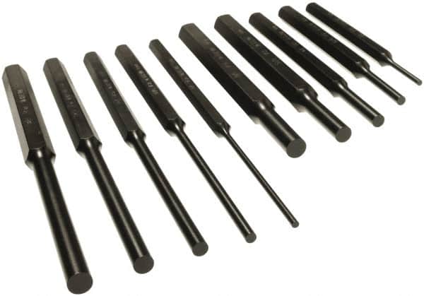 Mayhew - 10 Piece, 1/8 to 3/8", Pin Punch Set - Alloy Steel, Comes in Vinyl Pouch - Exact Tooling