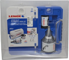 Lenox - 7 Piece, 1-1/4" to 2-1/2" Saw Diam, Plumber's Hole Saw Kit - Bi-Metal, Toothed Edge, Includes 5 Hole Saws - Exact Tooling