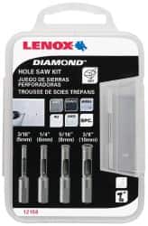 Lenox - 4 Piece, 3/16" to 3/8" Saw Diam, General Purpose Hole Saw Kit - Diamond Grit, Toothed Edge, Includes 4 Hole Saws - Exact Tooling