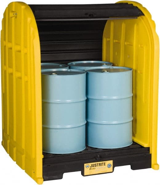 Justrite - 4 Drum, 79 Gal Sump Capacity, Drum Cover Pallet - 5.71' Long x 5.06' Wide x 6.27' High, Vertical Storage, Polyethylene - Exact Tooling