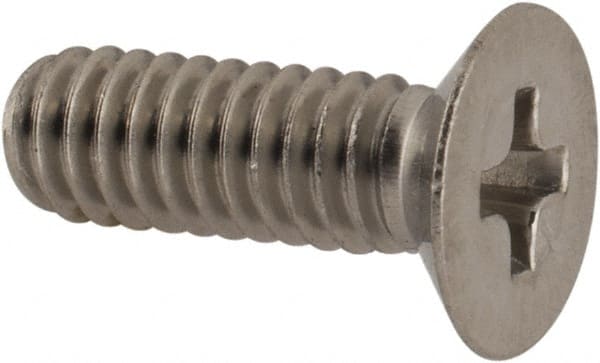 Made in USA - #8-32 UNC, 1/2" OAL Phillips Drive Machine Screw - Flat Head, Grade 18-8 Stainless Steel, Passivated Finish, Without Washer - Exact Tooling
