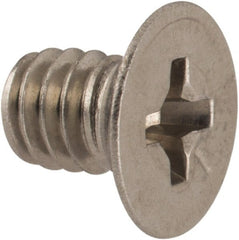 Made in USA - #8-32 UNC, 1/4" OAL Phillips Drive Machine Screw - Flat Head, Grade 18-8 Stainless Steel, Passivated Finish, Without Washer - Exact Tooling