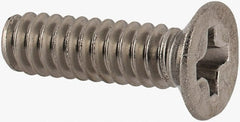 Made in USA - #6-32 UNC, 1/2" OAL Phillips Drive Machine Screw - Flat Head, Grade 18-8 Stainless Steel, Passivated Finish, Without Washer - Exact Tooling