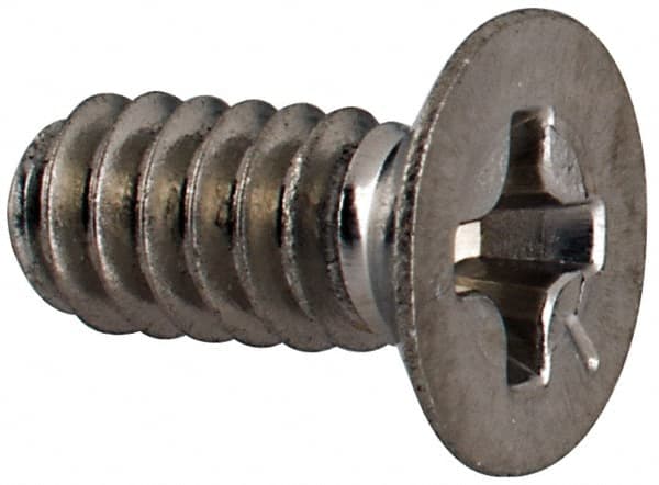 Made in USA - #6-32 UNC, 5/16" OAL Phillips Drive Machine Screw - Flat Head, Grade 18-8 Stainless Steel, Passivated Finish, Without Washer - Exact Tooling