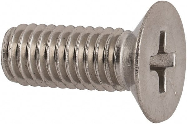 Made in USA - #10-32 UNF, 1/2" OAL Phillips Drive Machine Screw - Flat Head, Grade 18-8 Stainless Steel, Passivated Finish, Without Washer - Exact Tooling
