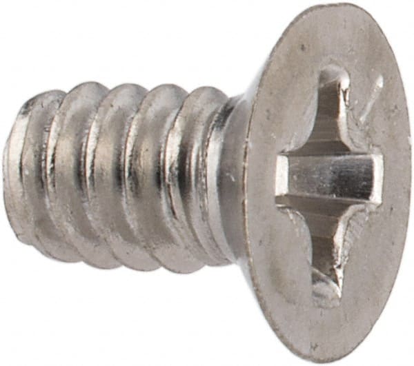 Made in USA - #6-32 UNC, 1/4" OAL Phillips Drive Machine Screw - Flat Head, Grade 18-8 Stainless Steel, Passivated Finish, Without Washer - Exact Tooling