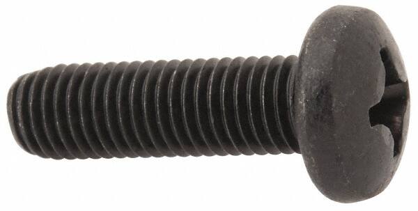 Made in USA - 1/4-28 UNF, 7/8" Length Under Head Phillips Drive Machine Screw - Pan Head, Grade 18-8 Stainless Steel, Black Oxide Finish, Without Washer - Exact Tooling