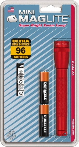Mag-Lite - Krypton Bulb, 14 Lumens, Mini Flashlight - Red Body, 2 AA Alkaline Batteries Included - Exact Tooling
