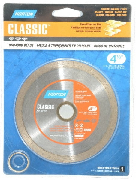 Norton - 4-1/2" Diam, 5/8 & 7/8" Arbor Hole Diam, Wet & Dry Cut Saw Blade - Diamond-Tipped, Standard Round Arbor - Exact Tooling