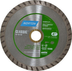 Norton - 4-1/2" Diam, 5/8 & 7/8" Arbor Hole Diam, Wet & Dry Cut Saw Blade - Diamond-Tipped, Standard Round Arbor - Exact Tooling