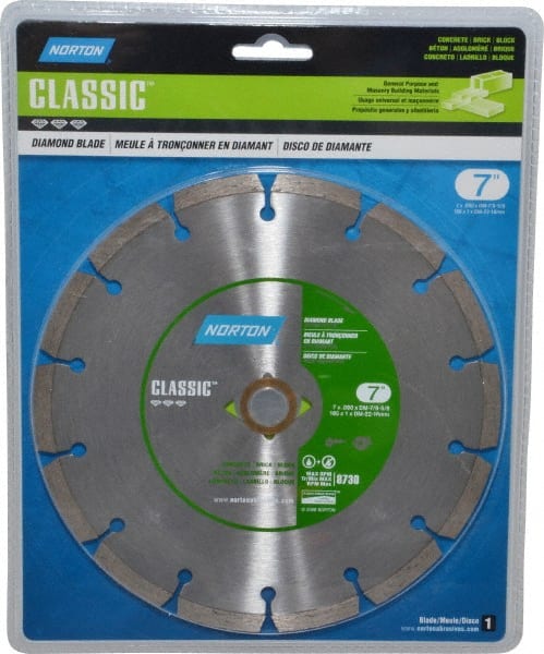 Norton - 7" Diam, 5/8" Arbor Hole Diam, Wet & Dry Cut Saw Blade - Diamond-Tipped, Standard Round Arbor - Exact Tooling