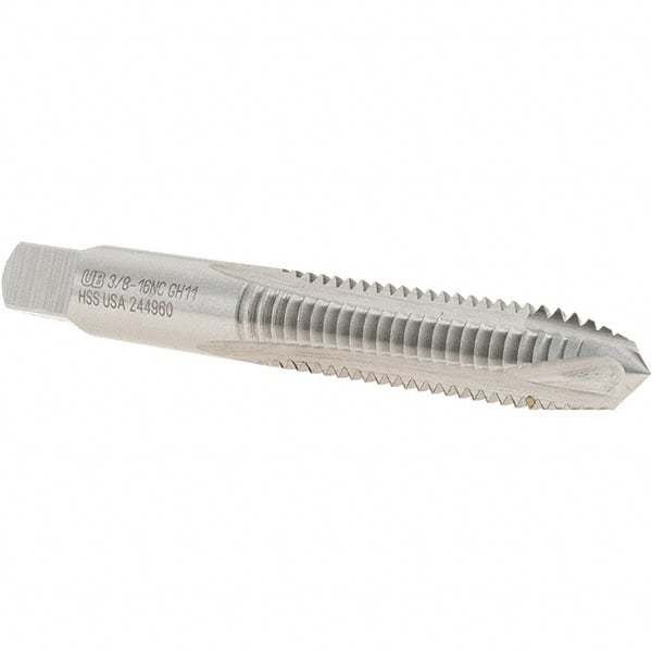 Union Butterfield - 3/8-16 UNC, 3 Flute, Bright Finish, High Speed Steel Spiral Point Tap - Plug Chamfer, Right Hand Thread, 2-15/16" OAL, 1-1/4" Thread Length, 0.381" Shank Diam, Series 1585OV - Exact Tooling