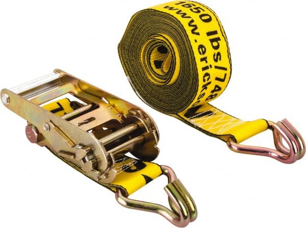 Erickson Manufacturing - 25' Long x 2" Wide, 5,000 Lb Basket Capacity, 5,000 Lb Vertical Capacity, Polyester Web Sling - Yellow - Exact Tooling