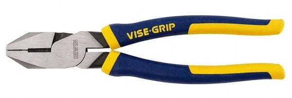 Irwin - 9-1/2" OAL, 1-9/16" Jaw Length x 1-1/4" Jaw Width, Side Cutting Linesman's Pliers - North American Jaw, Standard Head, ProTouch Handles - Exact Tooling