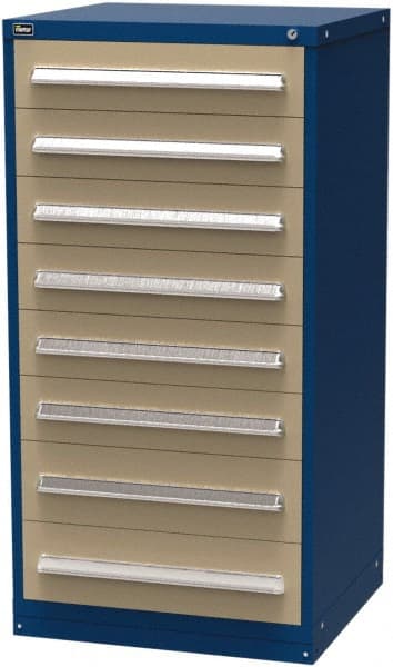 Vidmar - 8 Drawer, Modular Storage Cabinet - Steel, 30" Wide x 27-3/4" Deep x 59" High, Blue & Beige - Exact Tooling