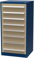 Vidmar - 8 Drawer, Modular Storage Cabinet - Steel, 30" Wide x 27-3/4" Deep x 59" High, Blue & Beige - Exact Tooling