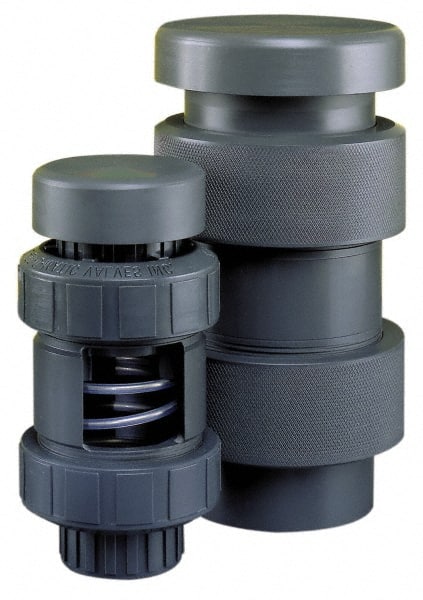 Plast-O-Matic - 1-1/2" Pipe, 100 Max psi, PVC, Normally Closed Design Vacuum Breaker Valve - Viton Seal, PTFE Encapsulated Stainless Steel Spring, NPT End Connections - Exact Tooling