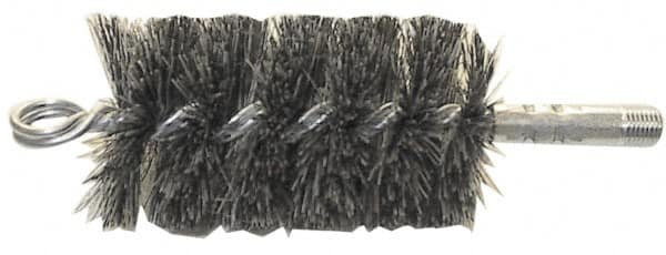 Schaefer Brush - 4-1/2" Brush Length, 5" Diam, Fiber Single Stem, Single Spiral Tube Brush - 8" Long, Tampico Fibre, 1/4" NPSM Male Connection - Exact Tooling