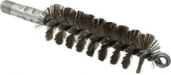 Schaefer Brush - 4-1/2" Brush Length, 1-1/2" Diam, Double Stem, Single Spiral Tube Brush - 7-1/4" Long, Stainless Steel, 1/4" NPSM Male Connection - Exact Tooling