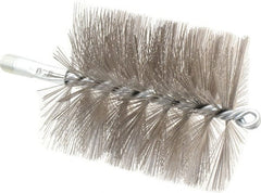 Schaefer Brush - 4-1/2" Brush Length, 4" Diam, Double Stem, Double Spiral Tube Brush - 7-1/4" Long, Stainless Steel, 1/4" NPSM Male Connection - Exact Tooling