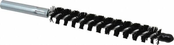 Schaefer Brush - 4" Brush Length, 9/16" Diam, Nylon Single Stem, Single Spiral Condenser Tube Brush - 6-1/4" Long, Nylon, 12-24 Female Connection - Exact Tooling