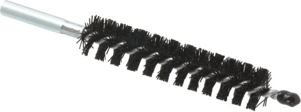 Schaefer Brush - 4" Brush Length, 13/16" Diam, Nylon Single Stem, Single Spiral Condenser Tube Brush - 6-1/4" Long, Nylon, 12-24 Female Connection - Exact Tooling