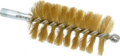 Schaefer Brush - 4-1/2" Brush Length, 2-1/4" Diam, Double Stem, Single Spiral Tube Brush - 8" Long, Brass, 1/4" NPSM Male Connection - Exact Tooling