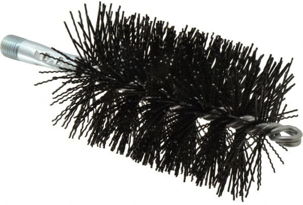 Schaefer Brush - 5" Brush Length, 3" Diam, Nylon Single Stem, Single Spiral Tube Brush - 7-1/4" Long, Nylon, 1/4" NPSM Male Connection - Exact Tooling