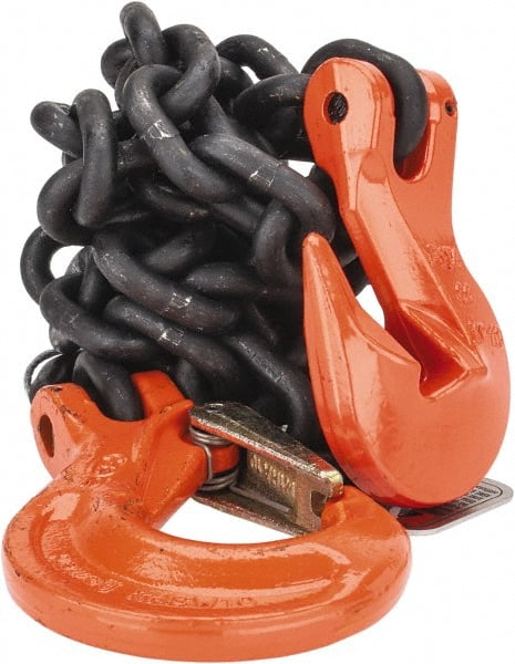 Pewag - 5' Long, 7,100 Lb Basket Capacity, 7,100 Lb Vertical Capacity, Alloy Steel Web Sling - SSG Chain Sling, 3/8" Diam Chain, Silver (Color), with Grab Hook & Sling Hook - Exact Tooling