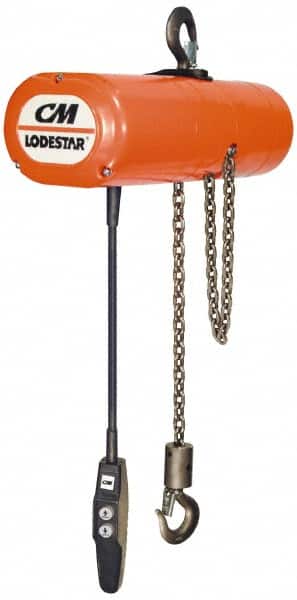 CM - 1 Ton Capacity, 0 to 16 FPM Lift Speed, Hook Mounted Hoist - 1 Output hp, 20' Max Lift, 18-9/16" Min Headroom, 1 Chain - Exact Tooling