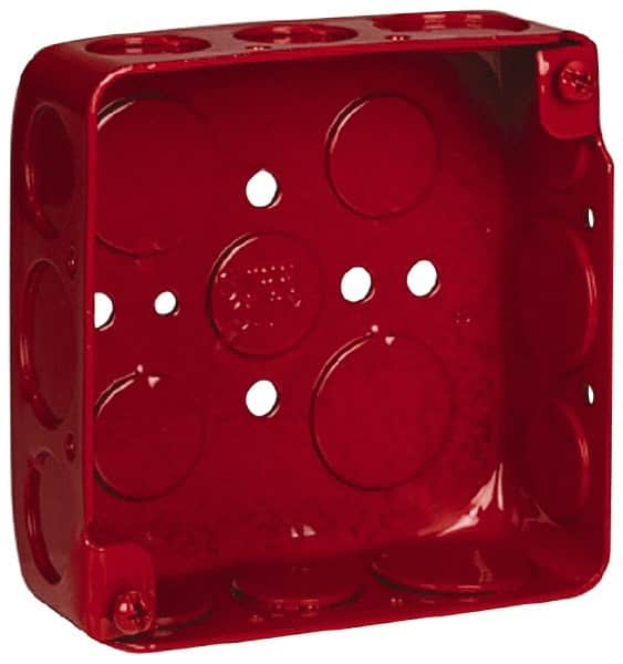Thomas & Betts - 2 Gang, (17) 1/2 & 3/4" Knockouts, Steel Square Fire Alarm Box - 4" Overall Height x 4" Overall Width x 1-1/2" Overall Depth - Exact Tooling