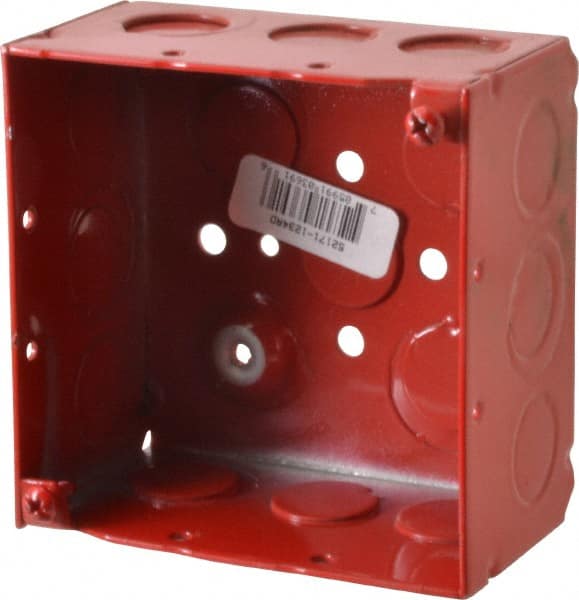Thomas & Betts - 2 Gang, (17) 1/2 & 3/4" Knockouts, Steel Square Fire Alarm Box - 4" Overall Height x 4" Overall Width x 2-1/8" Overall Depth - Exact Tooling