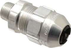 Thomas & Betts - 0.54 to 0.67" Cable Capacity, Class 1, Gas & Vapor Environments, Straight Strain Relief Cord Grip - 1/2 NPT Thread, Aluminum - Exact Tooling
