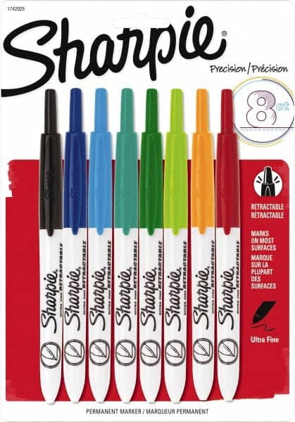 Sharpie - Assorted Colors, Permanent Marker - Retractable Ultra Fine Tip, AP Nontoxic Ink - Exact Tooling