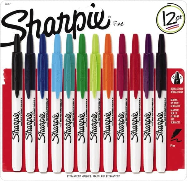 Sharpie - Assorted Colors, Permanent Marker - Retractable Fine Tip, AP Nontoxic Ink - Exact Tooling