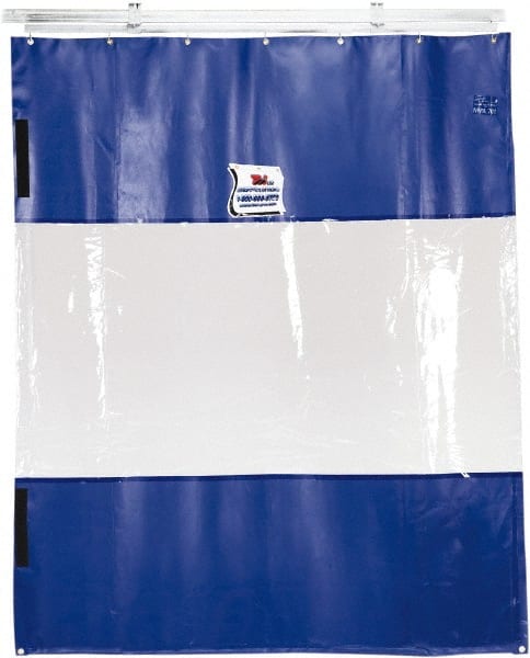 TMI, LLC - 24' Door Width x 10' Door Height PVC Solid with Vision Panel (Style) Industrial Curtain Kit - Blue/Clear - Exact Tooling