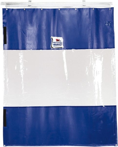 TMI, LLC - 6' Door Width x 8' Door Height PVC Solid with Vision Panel (Style) Industrial Curtain Kit - Blue/Clear - Exact Tooling