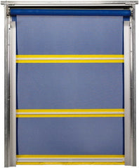 TMI, LLC - 8' Door Width x 8' Door Height PVC Mesh Bug Screen & In-Tube Motorized (Style) Roll Up Dock Screen - Blue/Yellow - Exact Tooling