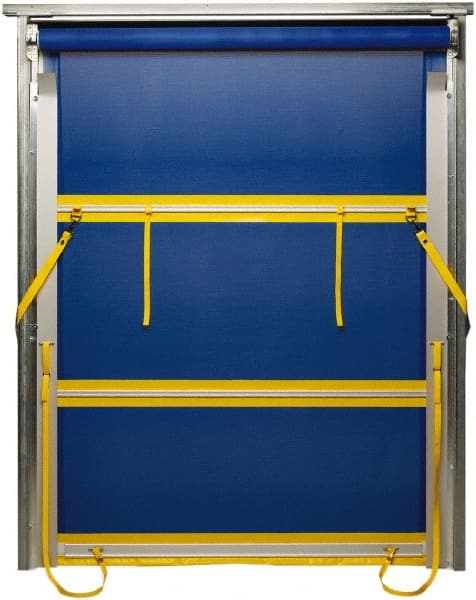 TMI, LLC - 10' Door Width x 10' Door Height PVC Mesh Bug Screen & Spring Loaded Manuel (Style) Roll Up Dock Screen - Blue/Yellow - Exact Tooling