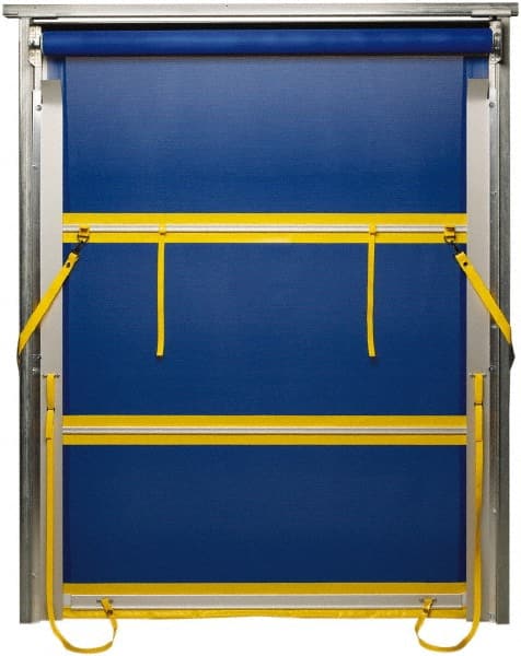 TMI, LLC - 8' Door Width x 8' Door Height PVC Mesh Bug Screen & Spring Loaded Manuel (Style) Roll Up Dock Screen - Blue/Yellow - Exact Tooling