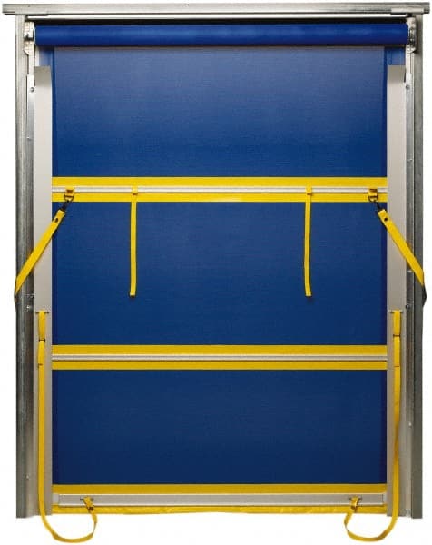 TMI, LLC - 6' Door Width x 8' Door Height PVC Mesh Bug Screen & Spring Loaded Manuel (Style) Roll Up Dock Screen - Blue/Yellow - Exact Tooling