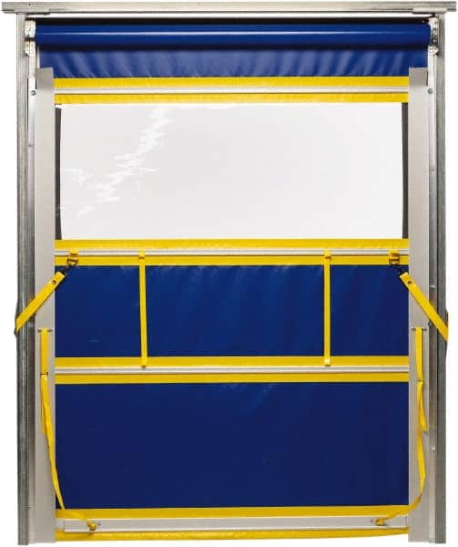 TMI, LLC - 10' Door Width x 10' Door Height PVC Solid with Vision Panel & Spring Loaded Manual (Style) Roll Up Dock Screen - Blue/Yellow/Clear - Exact Tooling
