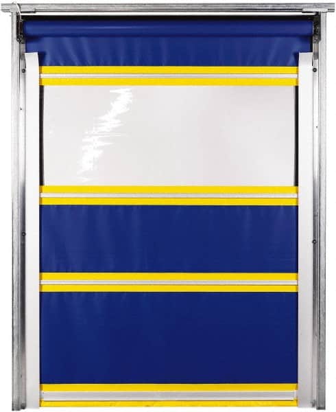 TMI, LLC - 8' Door Width x 8' Door Height PVC Solid with Vision Panel & In-Tube Motorized (Style) Roll Up Dock Screen - Blue/Yellow/Clear - Exact Tooling