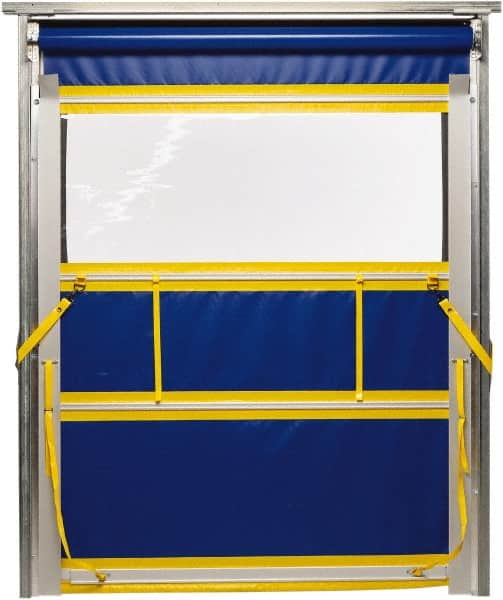 TMI, LLC - 10' Door Width x 12' Door Height PVC Solid with Vision Panel & Spring Loaded Manual (Style) Roll Up Dock Screen - Blue/Yellow/Clear - Exact Tooling