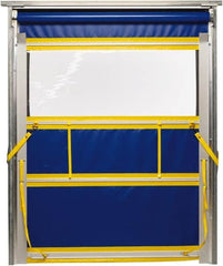 TMI, LLC - 10' Door Width x 12' Door Height PVC Solid with Vision Panel & Spring Loaded Manual (Style) Roll Up Dock Screen - Blue/Yellow/Clear - Exact Tooling
