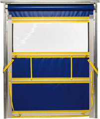 TMI, LLC - 8' Door Width x 10' Door Height PVC Solid with Vision Panel & Spring Loaded Manual (Style) Roll Up Dock Screen - Blue/Yellow/Clear - Exact Tooling