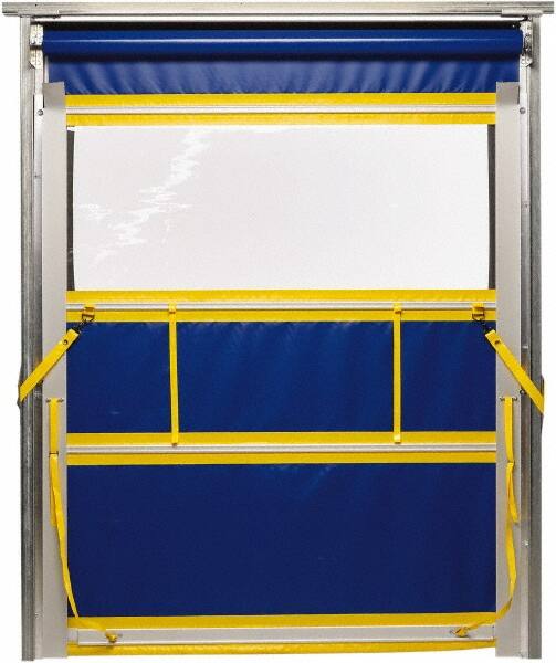 TMI, LLC - 8' Door Width x 8' Door Height PVC Solid with Vision Panel & Spring Loaded Manual (Style) Roll Up Dock Screen - Blue/Yellow/Clear - Exact Tooling